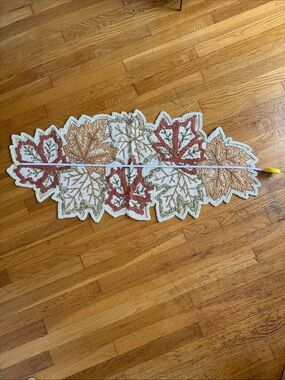 Beautiful Embroidered Fall Leaf Table Runner in Rust & Gold Never Used
